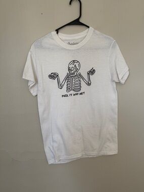 Spencer's White Tee with Black Skeleton Graphic